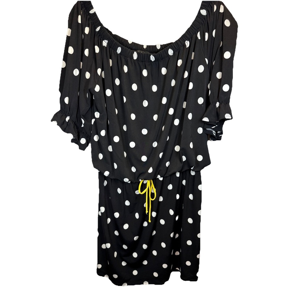 Tiana B. Off The Shoulder dress Black Polka Dot Cinched Waist Size‎ 12
